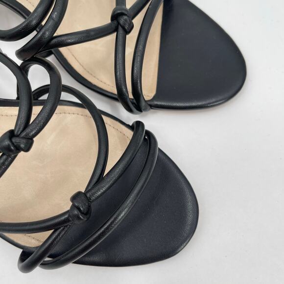 SCHUTZ Princey Sandals Size 11 Black Leather Strappy Block Heel Double Knotted - Picture 4 of 14